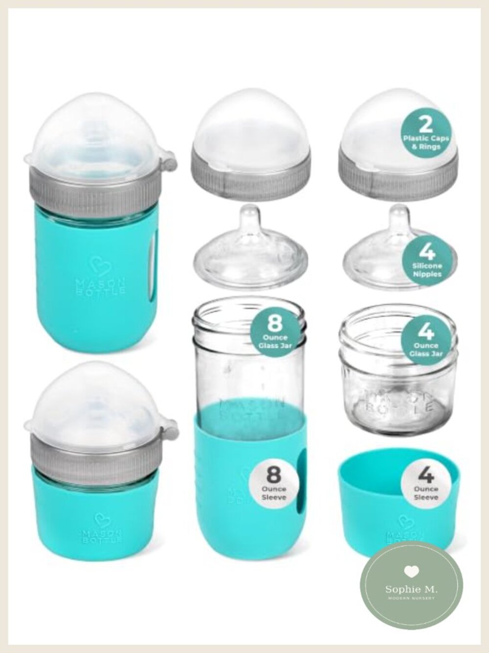 Glass Baby Bottle Gift Set - 8oz & 4oz with Nipples, Sleeves - Anti-Colic